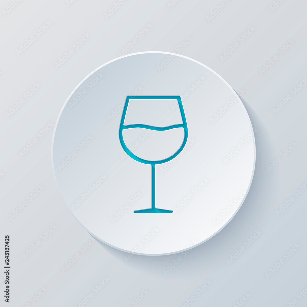 Wine glass. Linear, thin outline. Cut circle with gray and blue Wine glass. Linear, thin outline. Cut circle with gray and blue