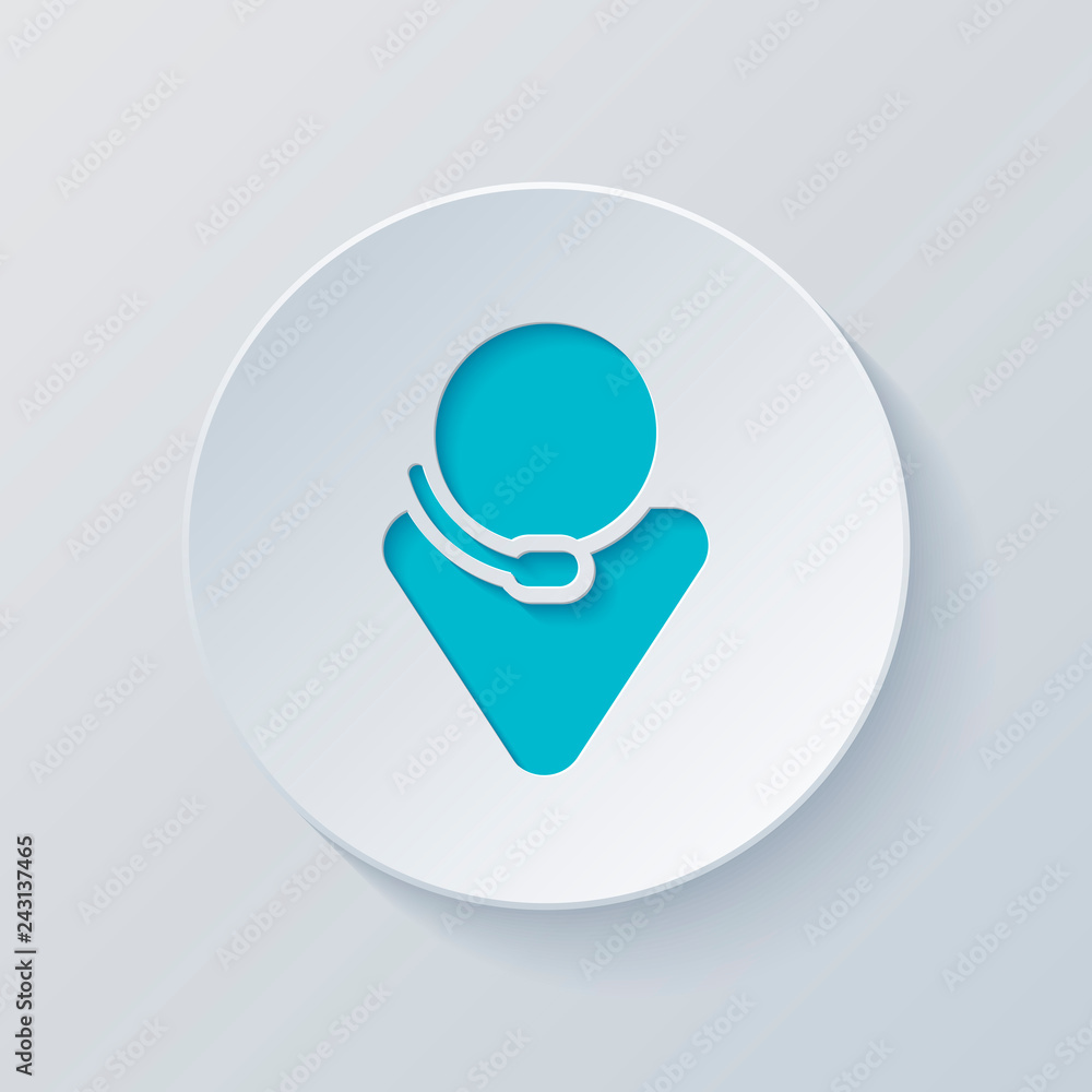 Call center, male symbol. Cut circle with gray and blue layers. Call center, male symbol. Cut circle with gray and blue layers.