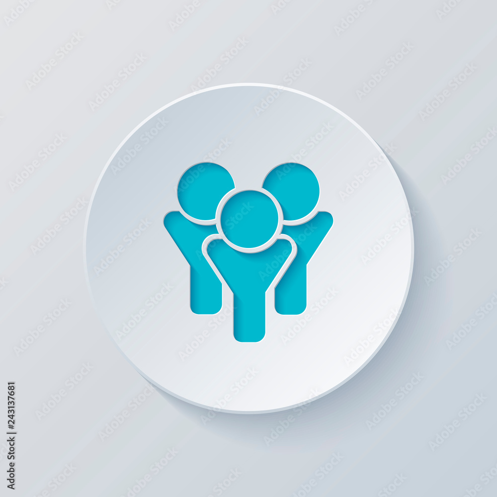 Team group icon. Cut circle with gray and blue layers. Paper sty Team group icon. Cut circle with gray and blue layers. Paper sty