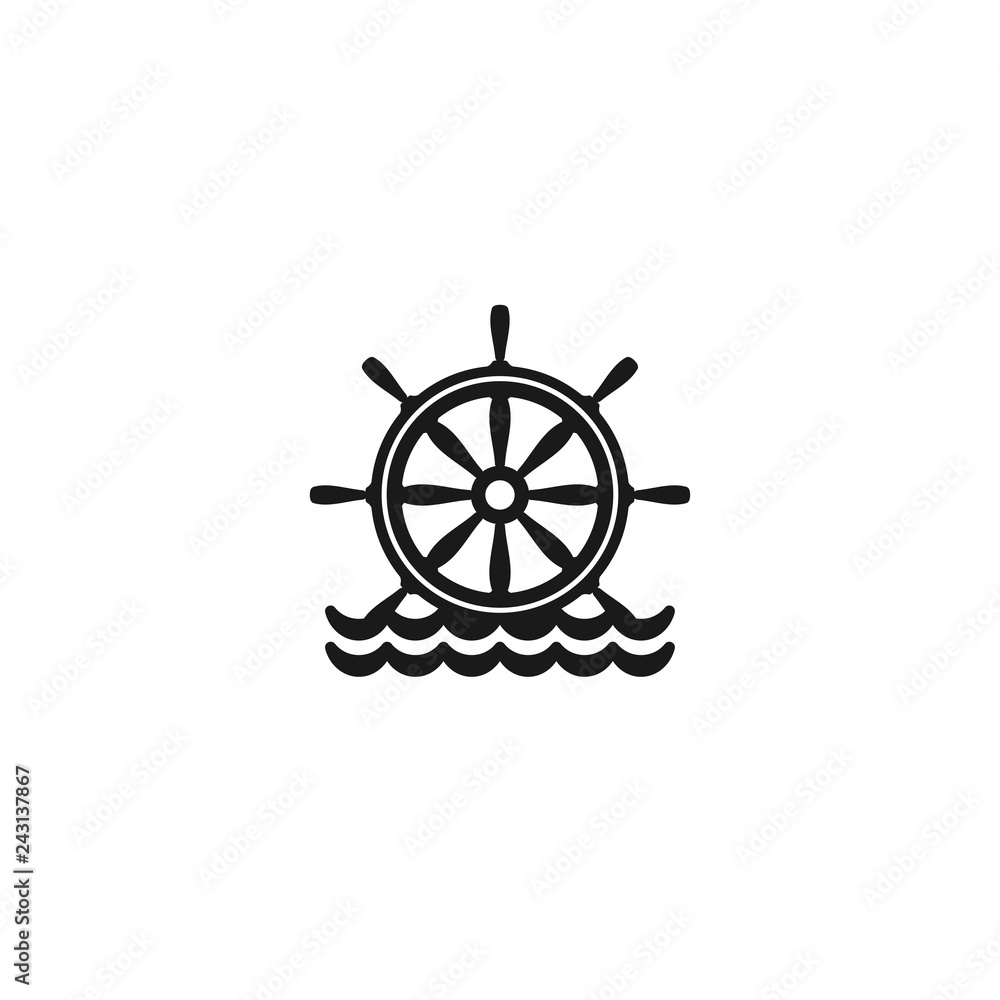 Flat black silhouette of helm on the water. Black symbol isolated on white background. Flat black silhouette of helm on the water. Black symbol isolated on white background.