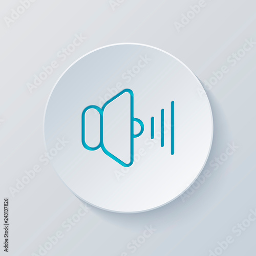 volume max icon. Cut circle with gray and blue layers. Paper sty
