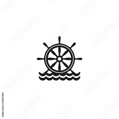 Flat black silhouette of helm on the water. Black symbol isolated on white background.