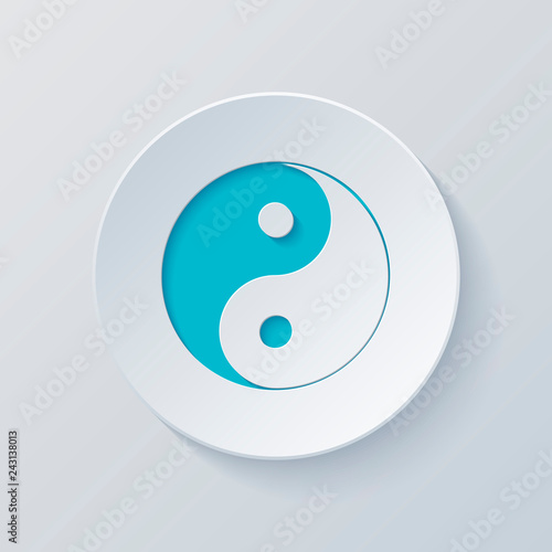 yin yan symbol. Cut circle with gray and blue layers. Paper styl
