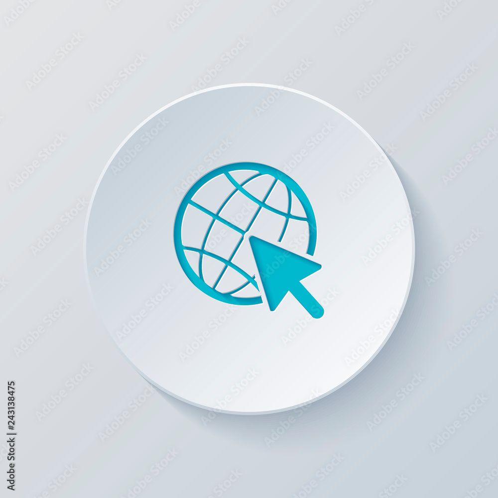 Globe and arrow icon. Cut circle with gray and blue layers. Pape Globe and arrow icon. Cut circle with gray and blue layers. Pape