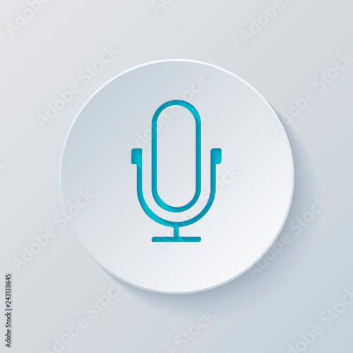 Foto Simple microphone icon. Linear, thin outline. Cut circle with gr