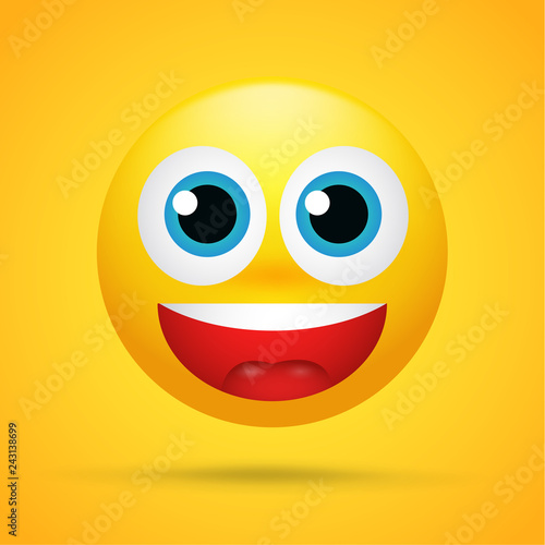 Happy cartoon emoticons Was excited, surprised on a bright yellow background