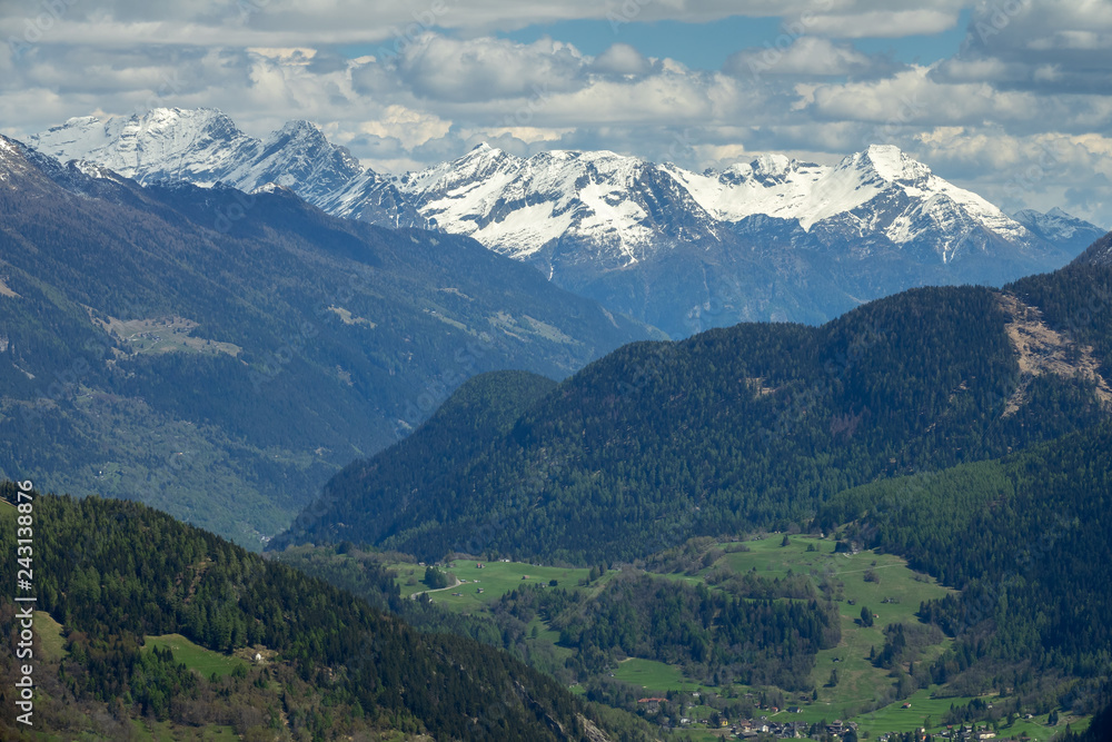 Snow mountains and village in Switzerland