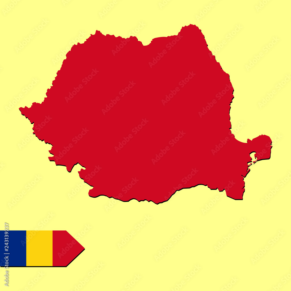 Romania map with national flag Romania map with national flag