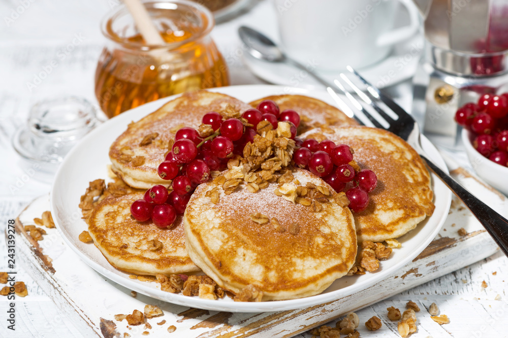 delicious pancakes with berries and honey for breakfast delicious pancakes with berries and honey for breakfast