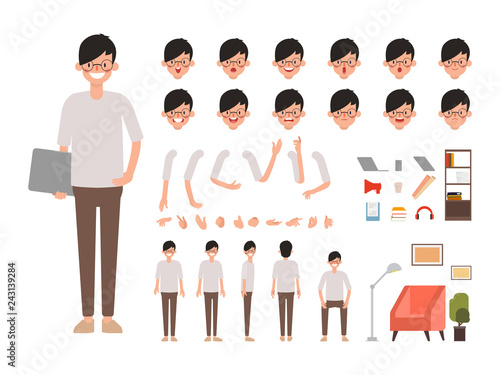 Businessman character creation design. Animation character office woman employee.  Face Emotions, Expressions. Cartoon Illustration