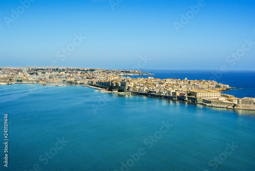 Coastline town Syracuse Sicily and old Ortigia island