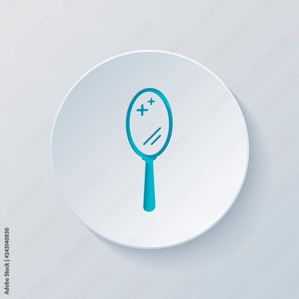 Simple hand mirror icon. Cut circle with gray and blue layers. P Simple hand mirror icon. Cut circle with gray and blue layers. P