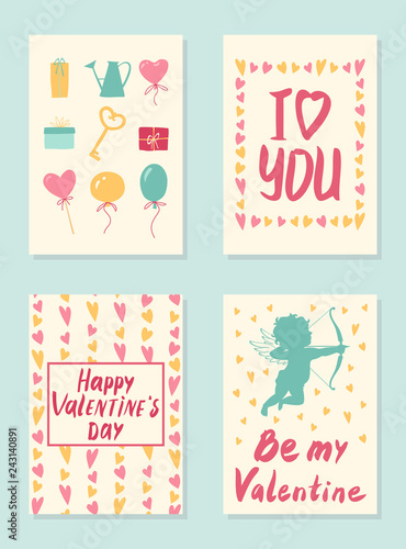 Vector card illustration set for st. Valentine's day. Isolated for decoration, invitations, greeting postcards, scrapbooking © Lucky Nikky