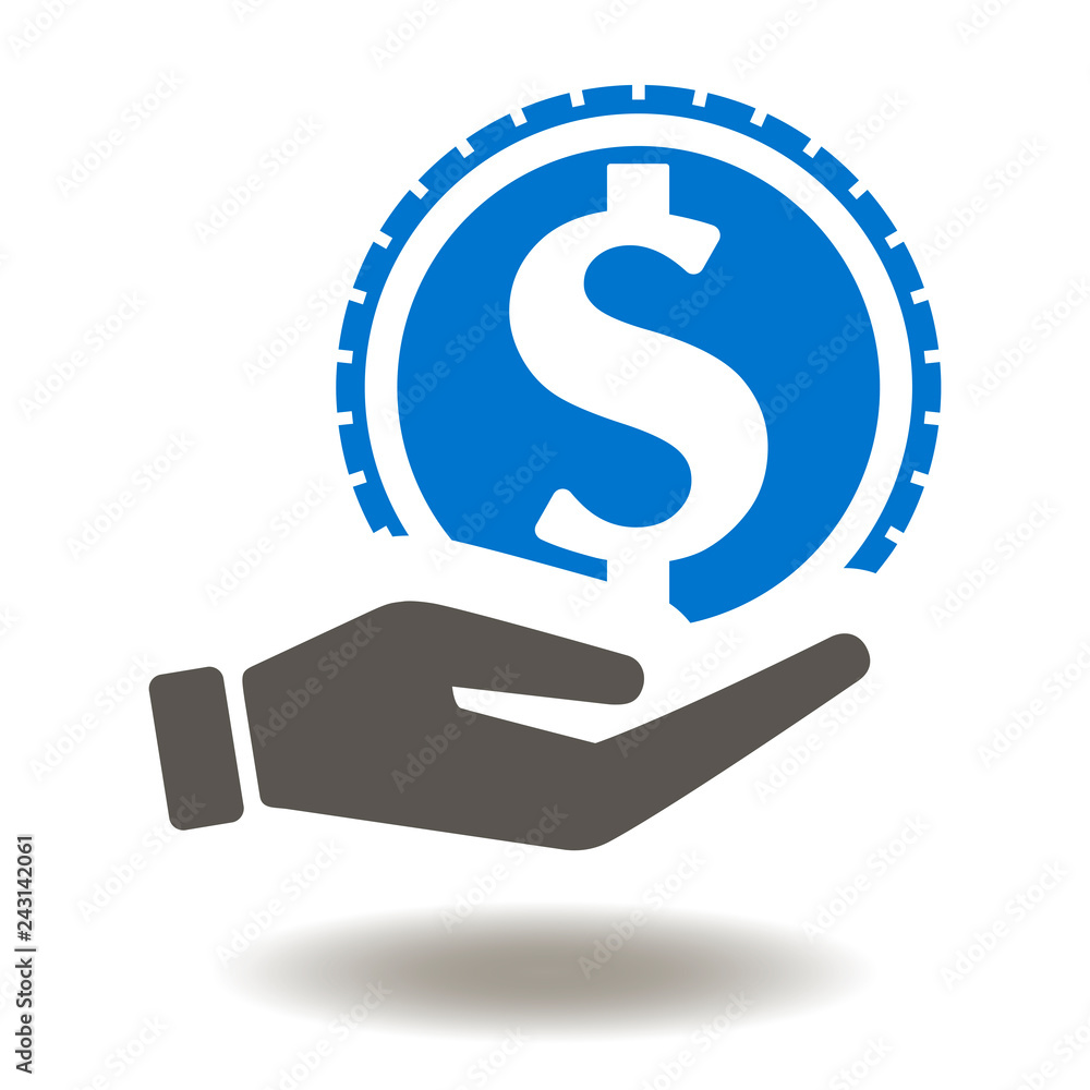 Hand dollar coin icon vector. Give money cash logo. Economy finance symbol. Hand dollar coin icon vector. Give money cash logo. Economy finance symbol.