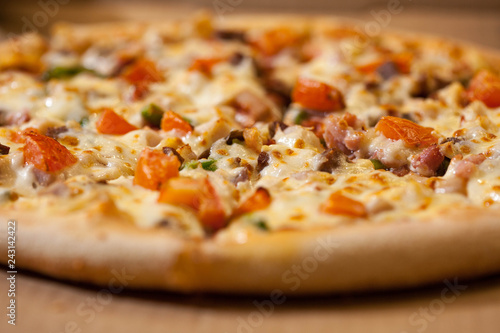 Fresh baked  pizza  shallow depth of field