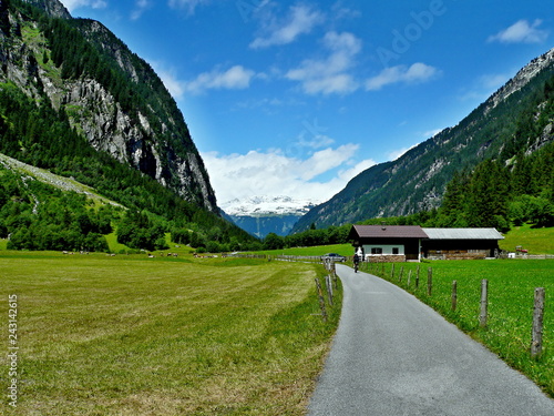 Austrian Alps-outlook on the cyclist at valley Stilluptal photo