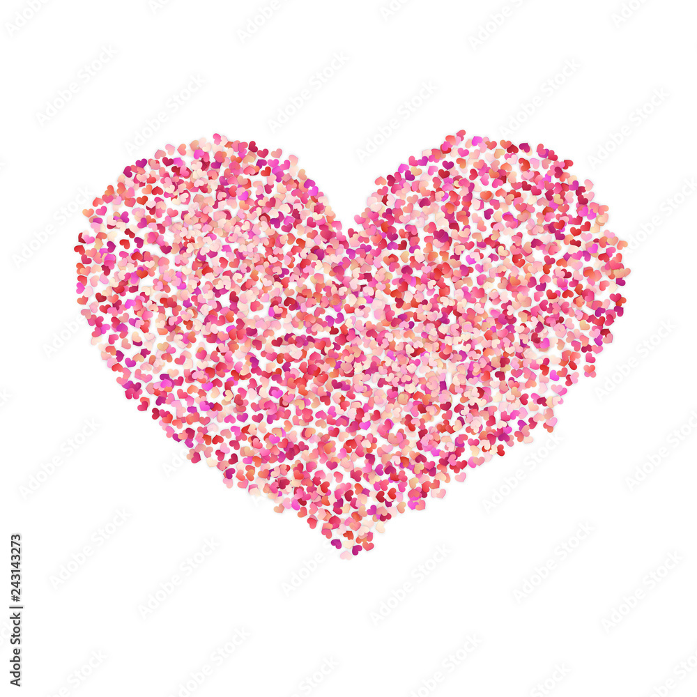 Heart shape color confetti. Valentines petals top view. Isolated on white background. EPS 10