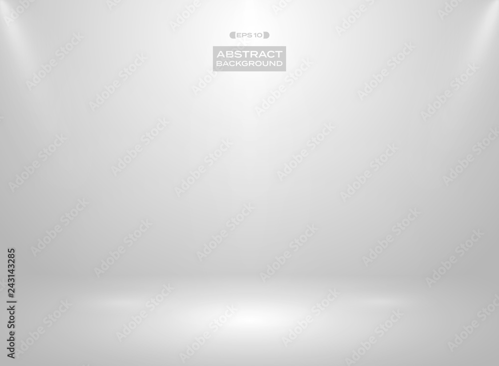 Abstract of gradient white color in studio room background with sportlights. Abstract of gradient white color in studio room background with sportlights.