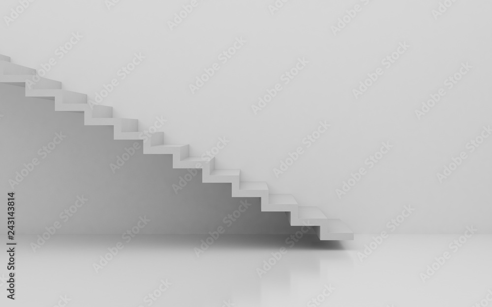 View of white stairs on white background,Concept of the way to success. 3D rendering View of white stairs on white background,Concept of the way to success. 3D rendering