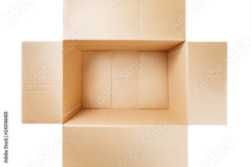 Open cardboard box isolated on white background. Top view. © Alexander