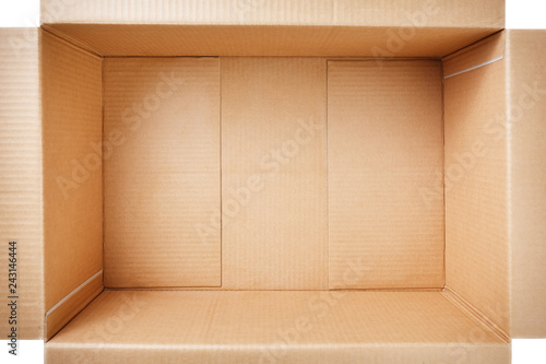 Open cardboard box isolated on white background. Top view. © Alexander