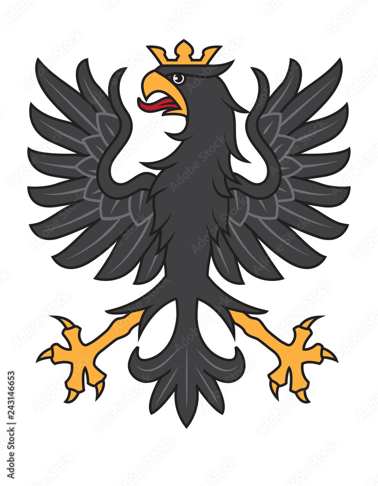 Obraz premium Heraldic black eagle with crown. Vector illustration