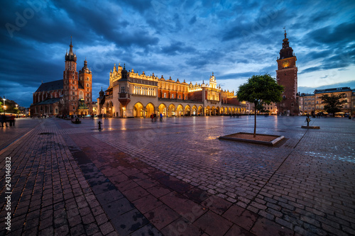 Krakow Old Town Main Square At Dusk