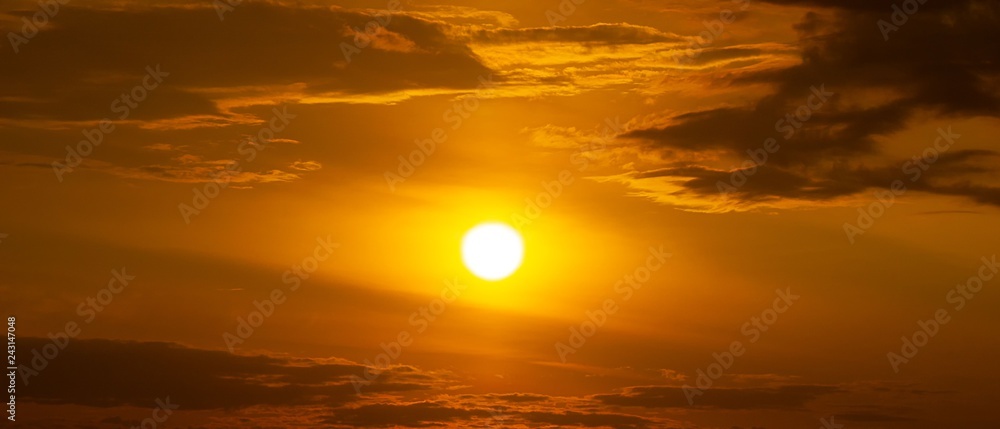 Panorama of sun on the sky and cloud sunset or sunrise background