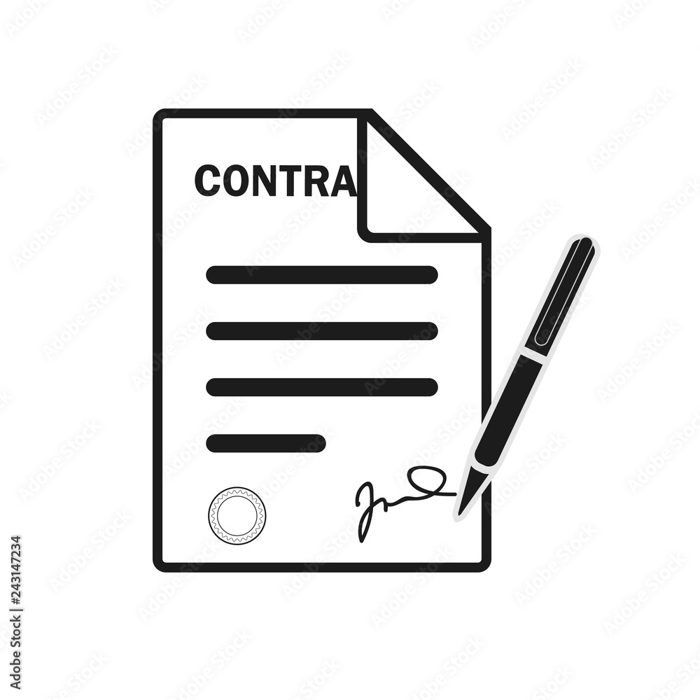 The contract icon. Agreement and signature, pact, accord, convention symbol. Flat Vector illustration The contract icon. Agreement and signature, pact, accord, convention symbol. Flat Vector illustration