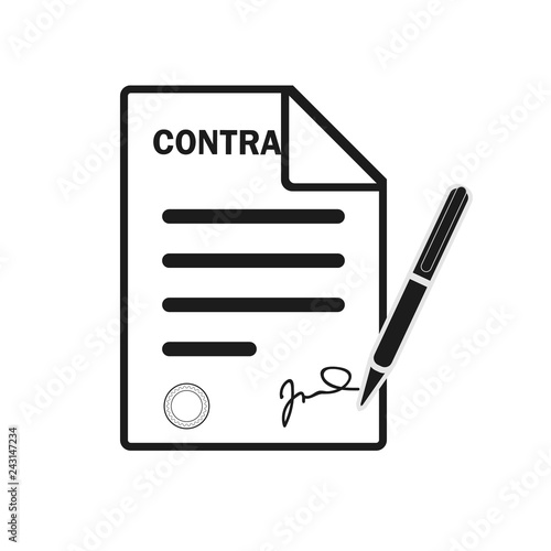 The contract icon. Agreement and signature, pact, accord, convention symbol. Flat Vector illustration