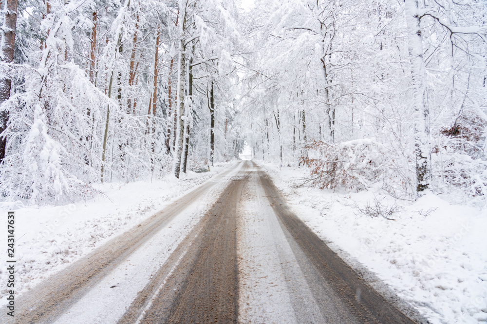 zauberhafte Winterlandschaft, Straße durch den Winterwald, zauberhafte Winterlandschaft, Straße durch den Winterwald,