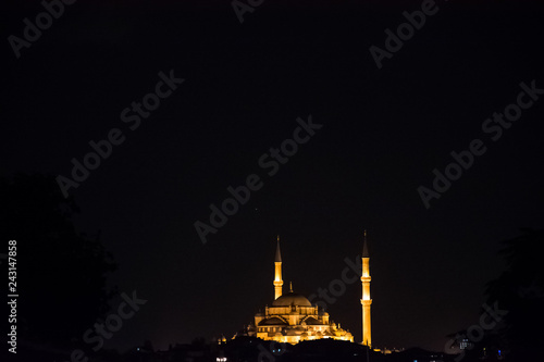 The beautiful Suleymaniye mosque in the night time