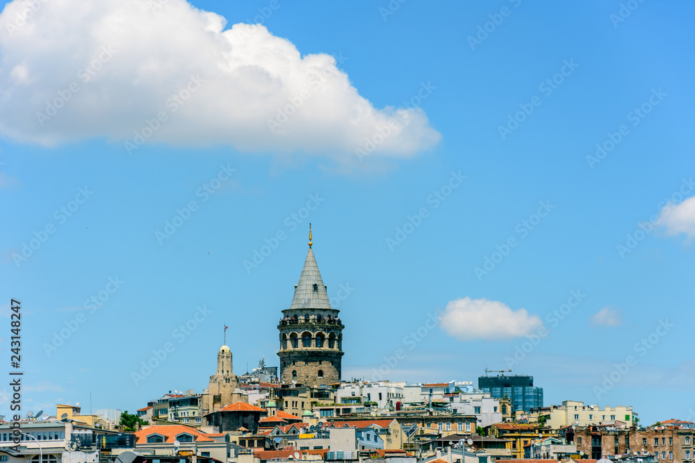 The famous Galata Tower in the middle of neighborhood