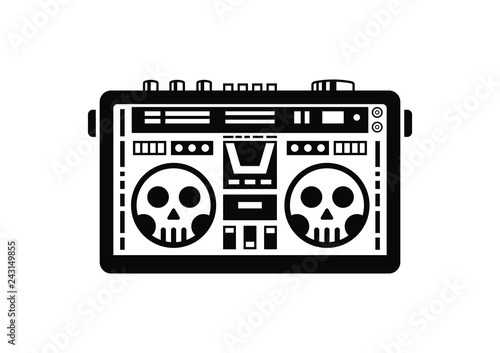 Skull boombox retro vector illustration. White background