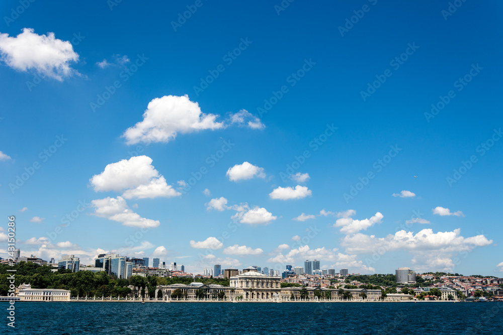 The beautiful historical palace Dolmabahce on the shore of Bosphorus The beautiful historical palace Dolmabahce on the shore of Bosphorus