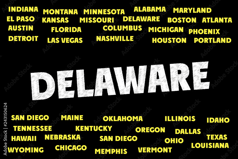 DELAWARE Words and tags cloud. USA States