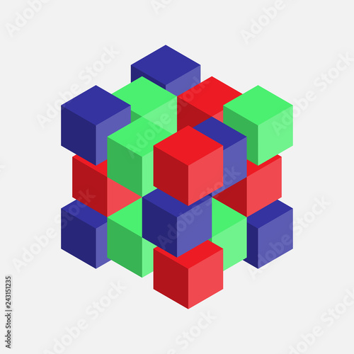 abstract image with cubes, colorful cubes, 3d composition