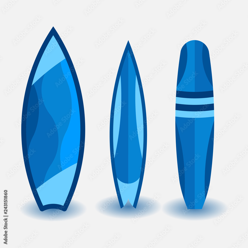 set of surfboards, design in a flat style, water sport set of surfboards, design in a flat style, water sport
