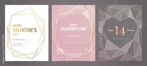 Valentines Day poster Luxury template with gold frame. Invitation template. Geometric shape.