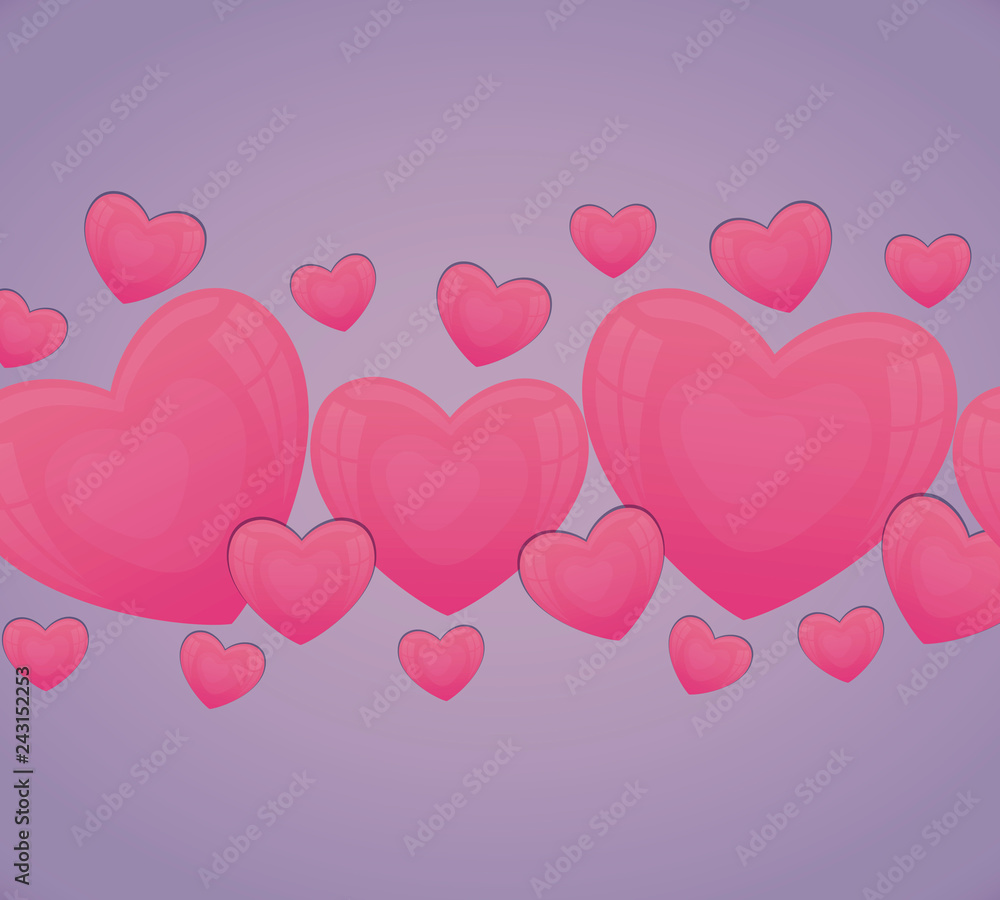 set of hearts and valentines day card