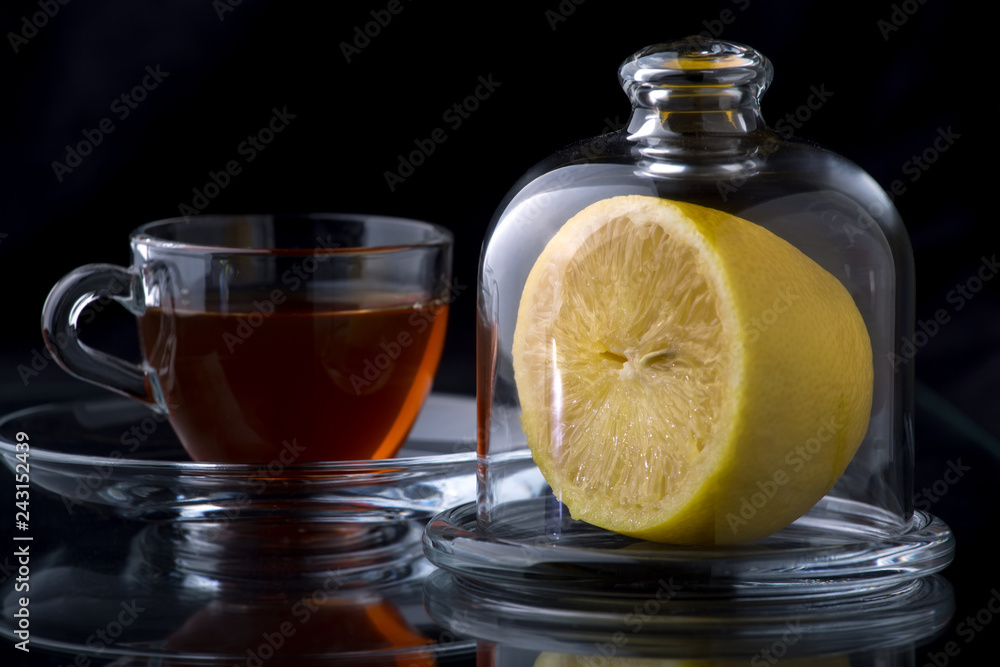 half a lemon in a glass vase half a lemon in a glass vase