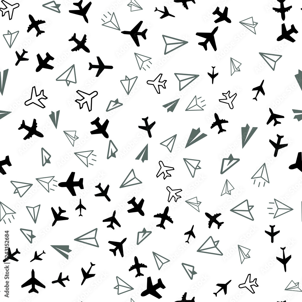 Plane aircraft, travel concept. Seamless vector EPS 10 pattern