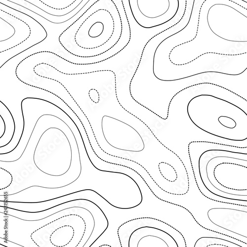 Contour lines. Admirable topography map. Black and white seamless design, exquisite tileable isolines pattern. Vector illustration.