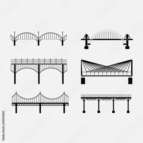 set of silhouette bridge icons bridges, suspension