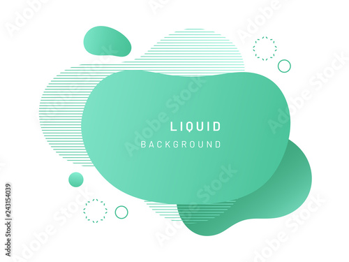 Green fluid blob for card background. Liquid stain in dynamic color. Free geometrical shape for flyer. Aqua blotch with wavy lines. Abstract gradient banner template