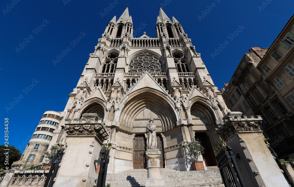 View of Saint-Vincent de Paul church at the top of La Canebiere in Marseille.