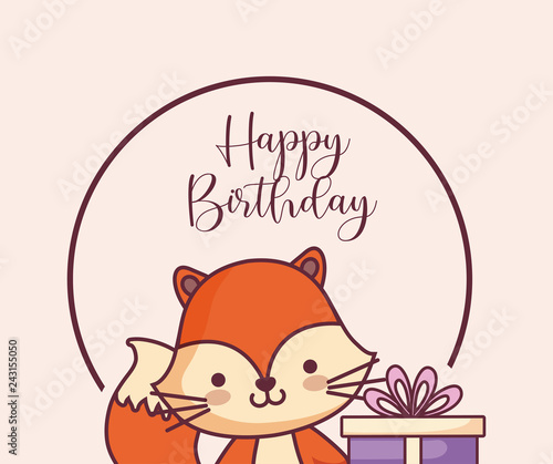 cute fox happy birthday card and gift