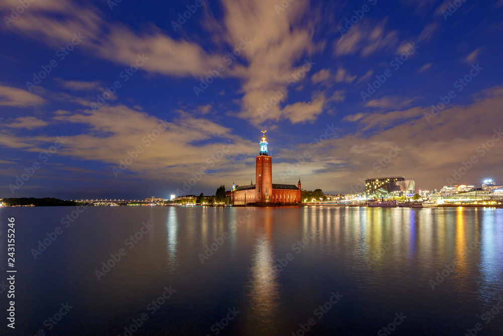 Stockholm. City Hall on the sunset.
