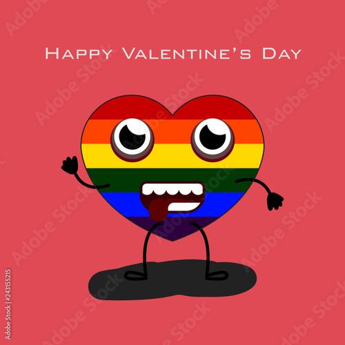 heart character with color of LGBT flagon pink background for valentine's day