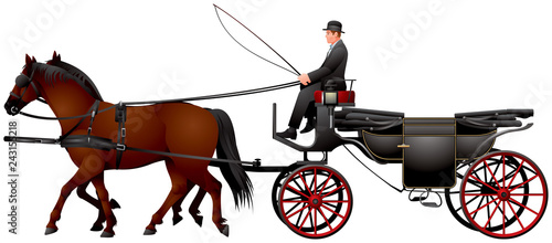 Fiacre carriage, horse drawn four-wheeled carriage for hire, Landau, Fiaker in Vienna realistic vector illustration photo